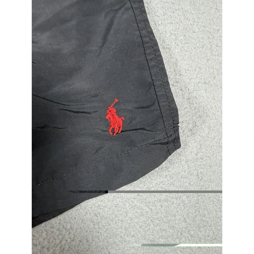 Polo Ralph Lauren Men's Traveler Swim Trunks Black Red Pony Size L Large